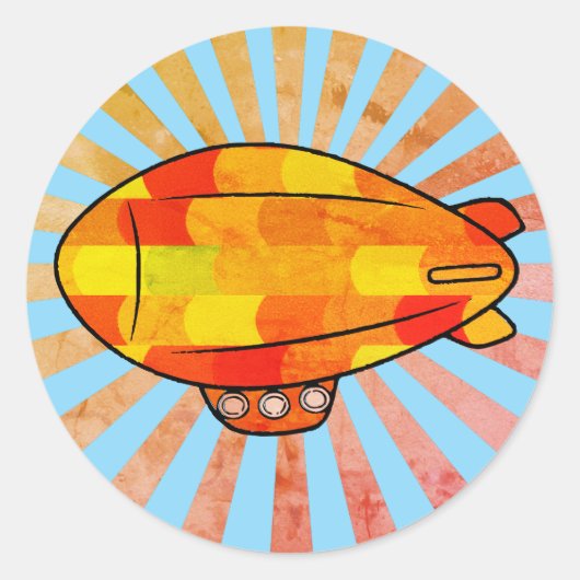 Print Blimp Ballon Sunny Sky Ronde Sticker (Voorkant)