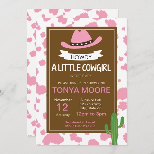 Print Cowgirl Baby shower Uitnodiging (Voorkant / Achterkant)
