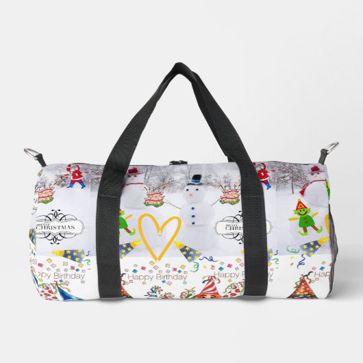 Print Cut Naaizak Duffel Vrolijke Kerstverjaardag Plunjezak (Voorkant)