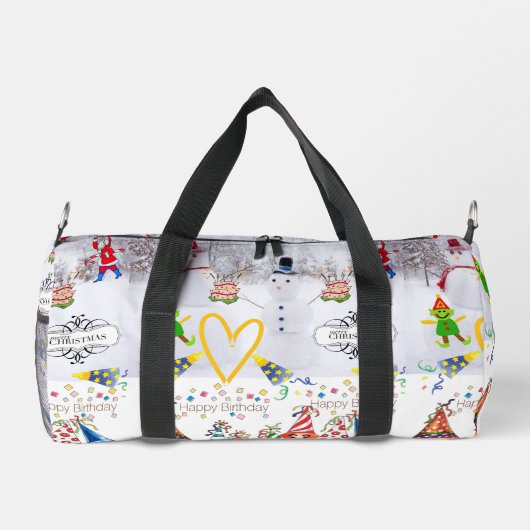 Print Cut Naaizak Duffel Vrolijke Kerstverjaardag Plunjezak (Achterkant)