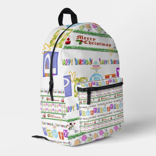 Print Cut Naaizak Vrolijk Kerstfeest Happy Birthda Bedrukte Rugzak (Achterkant Hoek Links)