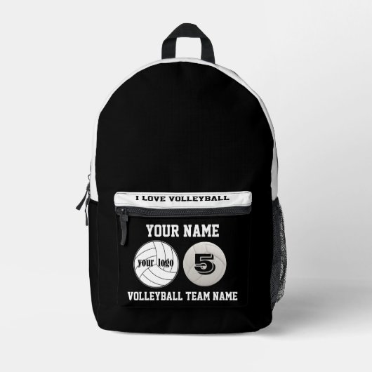 Print Cut Sew Bag meisjes volleybal wit zwart Bedrukte Rugzak (Voorkant)