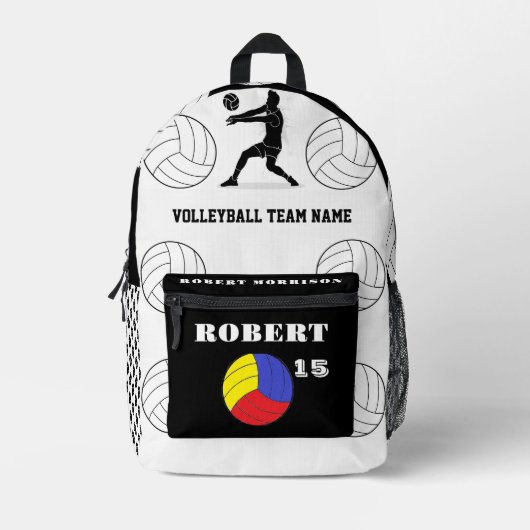 Print Cut Sew Bag volleybal, zwart wit modern Bedrukte Rugzak (Voorkant)