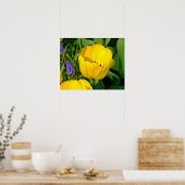 print, GELE TULPEN, PAARSE HYACINTEN, GROENE FOLIA Poster (Keuken)