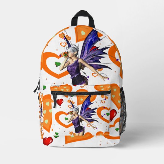 Print gesneden naaizak bloemenfee fee Sinaasappel  Bedrukte Rugzak (Voorkant)