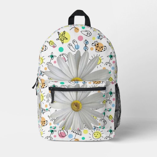 Print gesneden naaizak bloemig wit madeliefje bedrukte rugzak (Voorkant)