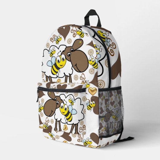 Print gesneden naaizak Floral Sheep Bumblebee Bedrukte Rugzak (Achterkant Hoek Rechts)