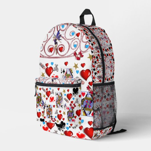 Print gesneden naaizak Kaarten rode harten Bedrukte Rugzak (Achterkant Hoek Rechts)
