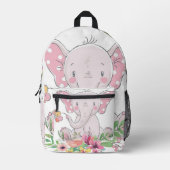 Print gesneden naaizak roze olifant bloemen bedrukte rugzak (Voorkant)