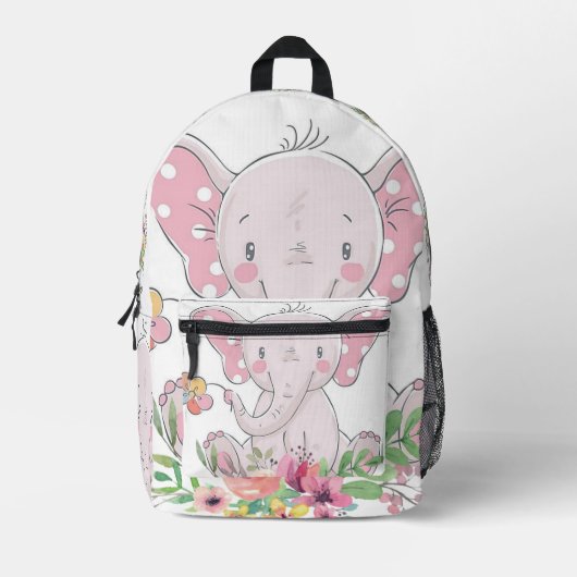 Print gesneden naaizak roze olifant bloemen bedrukte rugzak (Voorkant)