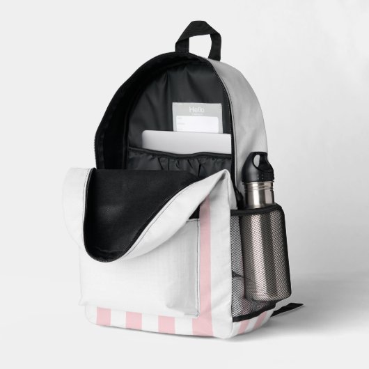 Print gesneden naaizak roze & witte streep bedrukte rugzak (Achterkan Hoek Rechts (Open))