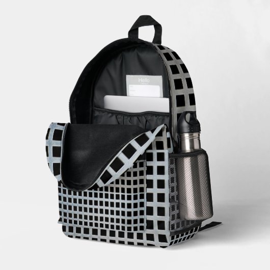 Print gesneden naaizak zwart & witte streep bedrukte rugzak (Achterkan Hoek Rechts (Open))