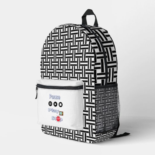 Print gesneden naaizak zwart & witte streep bedrukte rugzak (Achterkant Hoek Rechts)