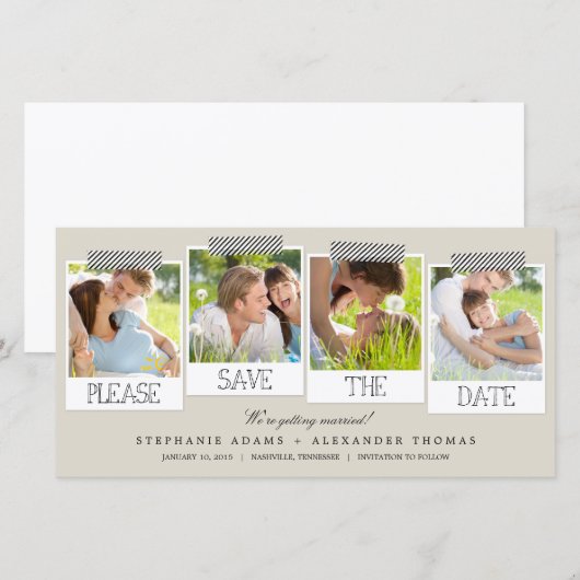 Print Kaartjes Sla De Datum Op Foto - Khaki Save The Date (Voorkant / Achterkant)