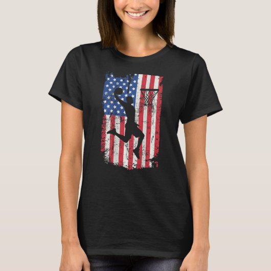 Print On Back Basketball USA American Flag 4th Of  T-shirt (Voorkant)