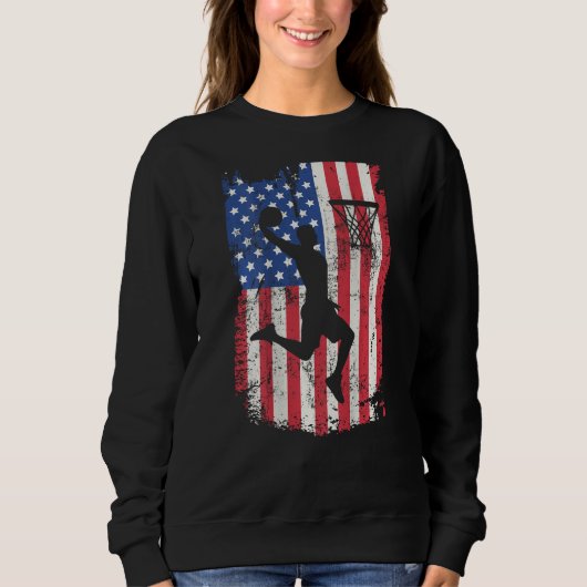 Print On Back Basketball USA American Flag 4th Of  Trui (Voorkant)
