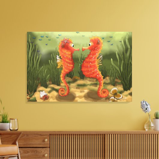 Print on canvas enchanted ocean world seahorses (Insitu (Woonkamer))