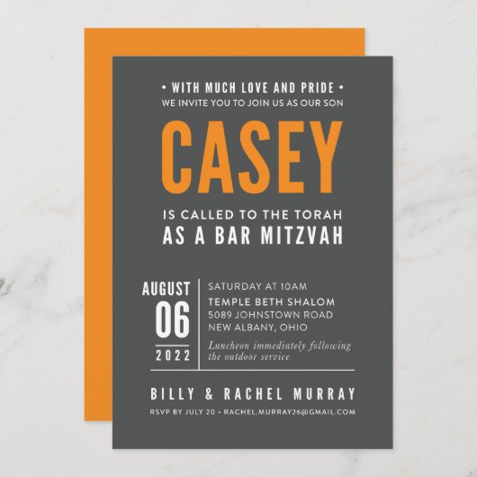 PRINT ORDER voor Rachel - Casey's Bar Mitzvah Kaart (Voorkant / Achterkant)
