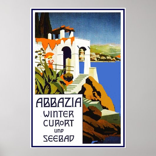 Print Retro Vintage Afbeelding Reis Abbazia (Voorkant)