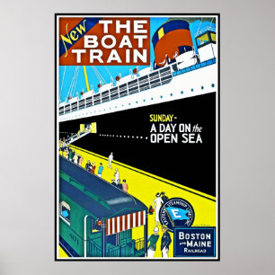 Print Retro Vintage Afbeelding Reis Boston Maine S