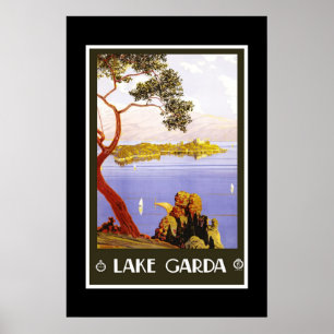 Print Retro Vintage Afbeelding Reis Meer van Garda