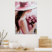Print,Romantic Woman with Flowers – Soft Pink Impr Poster (Keuken)