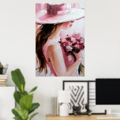 Print,Romantic Woman with Flowers – Soft Pink Impr Poster (Thuiskantoor)