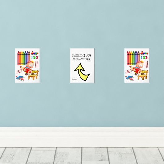 Print Set Aiming Sterren Crayons Treinen Vliegtuig (Houten vloer)