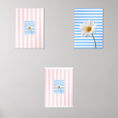 Print Set Blauw Roze Witte Streep Bloemen Daisy (Voorkant)