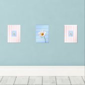 Print Set Blauw Roze Witte Streep Bloemen Daisy (Houten vloer)