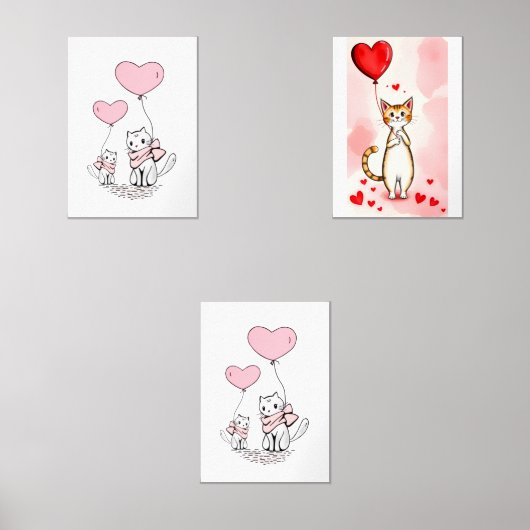 Print Set  Cat Red & Pink Hearts (Voorkant)