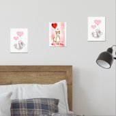 Print Set  Cat Red & Pink Hearts (Slaapkamer)