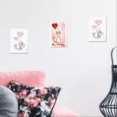 Print Set Cat Red & Pink Hearts (Woonkamer)