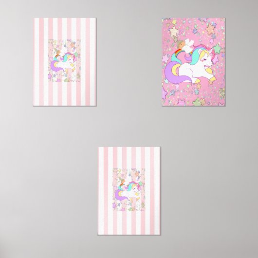 Print Set  Pink & White Stripe Unicorn  (Voorkant)