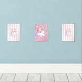 Print Set  Pink & White Stripe Unicorn  (Houten vloer)