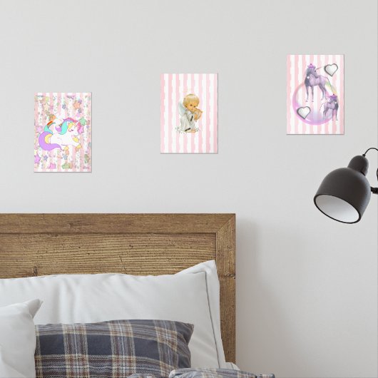 Print Set  Pink & White Stripe Unicorn Angel (Slaapkamer)