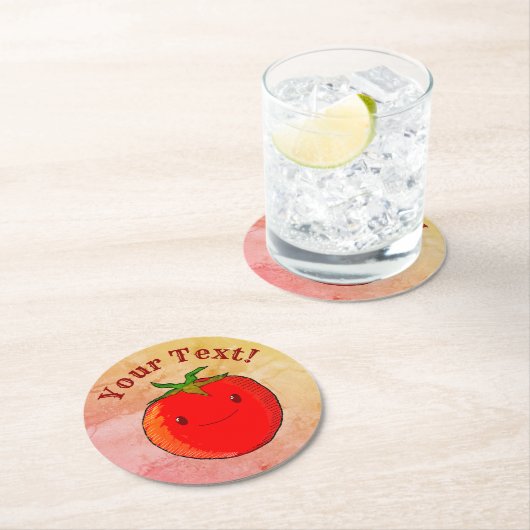  Print Stijl Leuke Cartoon Tomaat Ronde Kartonnen Onderzetter (Insitu)