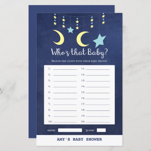 PRINT Twinkle Twinkle Moon Stars Baby shower Game (Voorkant / Achterkant)