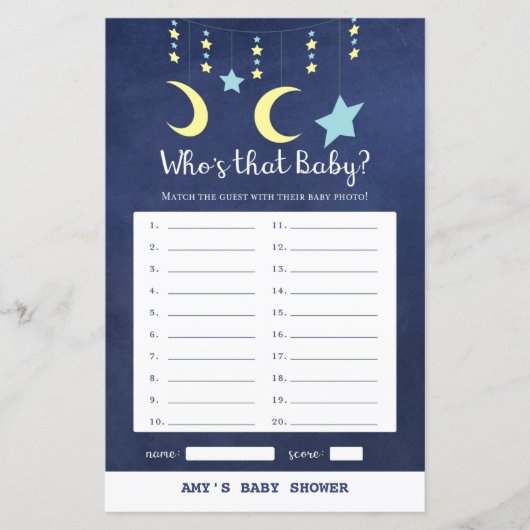 PRINT Twinkle Twinkle Moon Stars Baby shower Game (Voorkant)