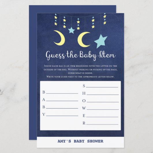 PRINT Twinkle Twinkle Moon Stars Baby shower Game (Voorkant / Achterkant)