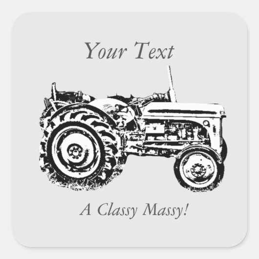 Print van grijze Massey Fergison tractor Vierkante Sticker (Voorkant)