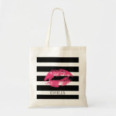 Print van rode lippen en strepen tote bag (Voorkant)