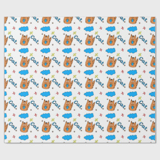 Print with a cute cartoon-style cat holding a cup  cadeaupapier
