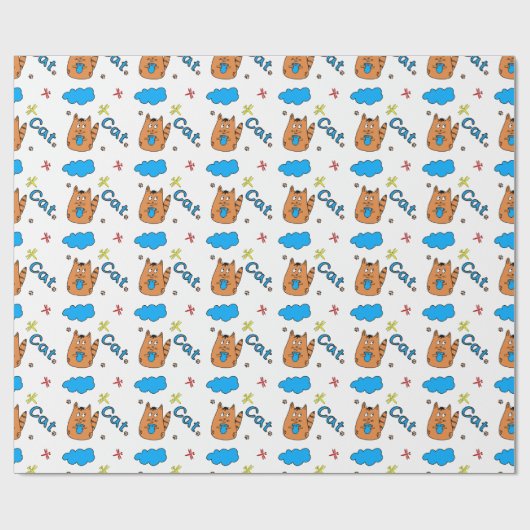 Print with a cute cartoon-style cat holding a cup cadeaupapier (Vlak)