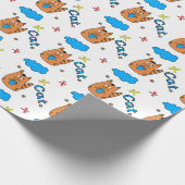 Print with a cute cartoon-style cat holding a cup cadeaupapier (Hoek)