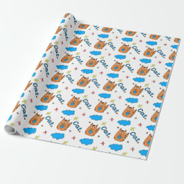 Print with a cute cartoon-style cat holding a cup  cadeaupapier