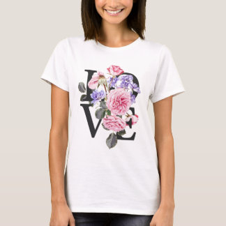 print with the phrase love decorated with flowers t-shirt