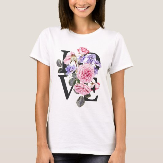 print with the phrase love decorated with flowers t-shirt (Voorkant)