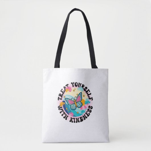 print with the phrase treat yourself with kindness tote bag (Voorkant)