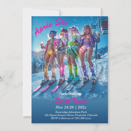 Printable Après Ski Bachelorette Sjabloon Kaart (Voorkant)